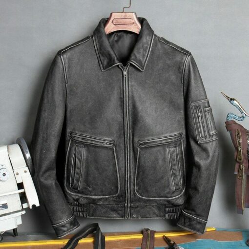 A2 Aviator Black Bomber Genuine Leather Jacket