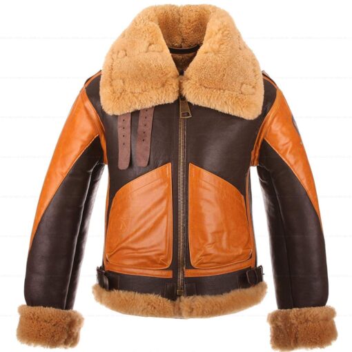 A4 Brown Genuine Leather Jacket Faux Shearling