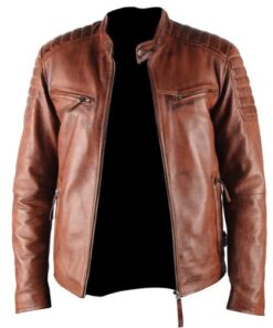 ATX 3 Cross Pockets Brown Waxed Leather Jacket