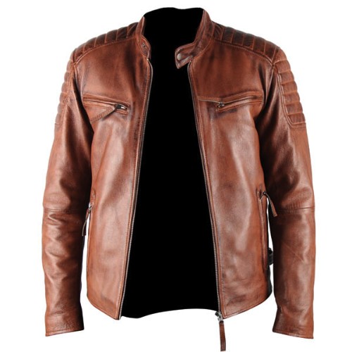ATX 3 Cross Pockets Brown Waxed Leather Jacket