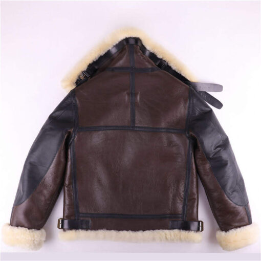 B4 Brown Genuine Leather Jacket Faux Shearling