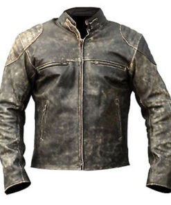Black Distressed Biker Leather Jacket