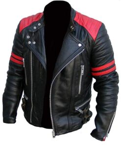 Brando Biker Black & Red Motorcycle Genuine Real Leather Jacket