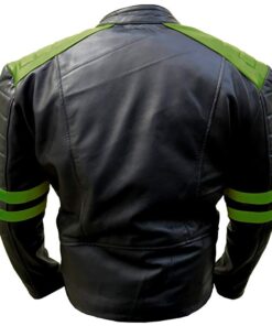 Brando Classic Biker Motorcycle Black & Green Genuine Real Leather Jacket