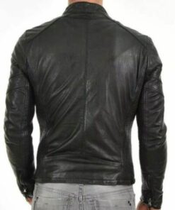 Cafe Racer Biker Black Genuine Sheepskin Leather Jacket