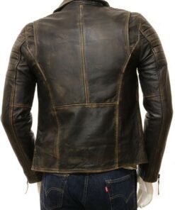 Cafe Racer Distressed Black Faded Seams Genuine Leather Jacket