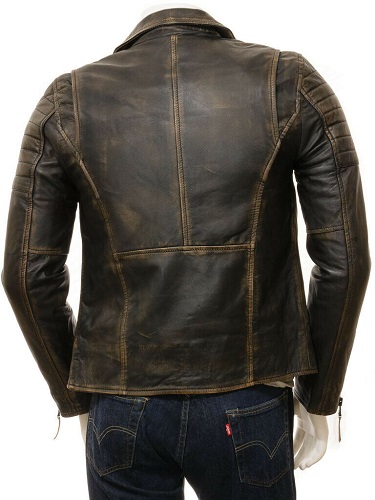 Cafe Racer Distressed Black Faded Seams Genuine Leather Jacket