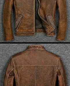 Cafe Racer Distressed Tan Brown Genuine Biker Leather Jacket