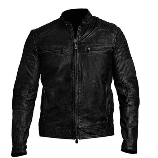 Cafe Racer Jacket Distressed Moto Vintage Black Motorcycle Leather Jacket