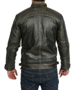 Cafe Racer Motorcycle Distressed Black Genuine Leather Jacket