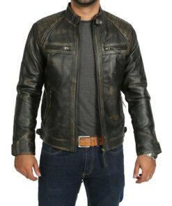 Cafe Racer Motorcycle Distressed Black Genuine Leather Jacket