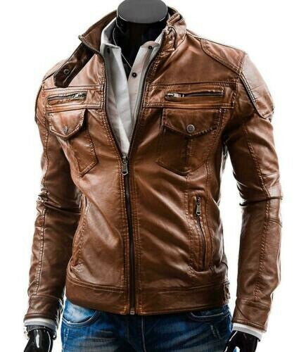 Cafe Racer Sheepskin Genuine Brown Leather Jacket