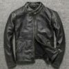 Cafe Racer Vintage Motorcycle Black Waxed Genuine Leather Jacket