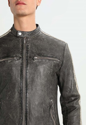 Cafe Racer Washed Wrinkled Distressed Black Genuine Leather Jacket