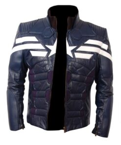 Captain America The Winter Soldier Mid Night Blue Leather Jacket