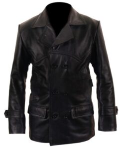 Dr Who Double Breasted Black Cowhide Leather Jacket