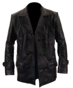 Dr Who Double Breasted Black Cowhide Leather Jacket