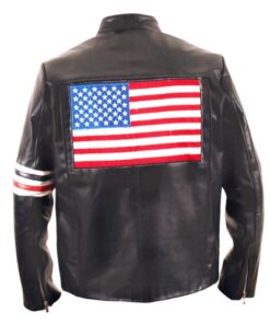 Easy Rider USA Flag Black Cowhide Biker Leather Jacket