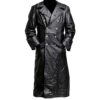 German Officer Black Genuine Real Leather Coat Long Black Trench Coat