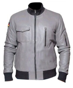 Grey German Bomber Leather Jacket
