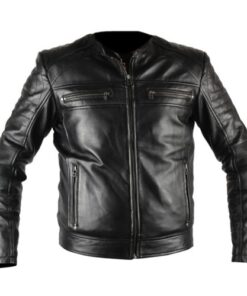 Mens Antique Black Biker Waxed Genuine Leather Jacket