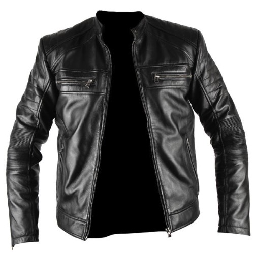 Mens Antique Black Biker Waxed Genuine Leather Jacket