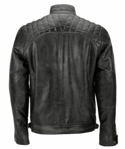 Mens Biker Vintage Cafe Racer Waxed Black Genuine Leather Jacket