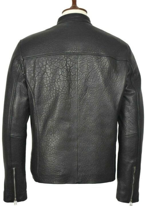 Mens Cafe Racer Black Genuine Sheepskin Leather Jacket