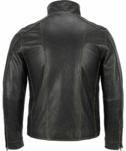 Mens Cafe Racer Distressed Black Genuine Sheepskin Leather Jacket