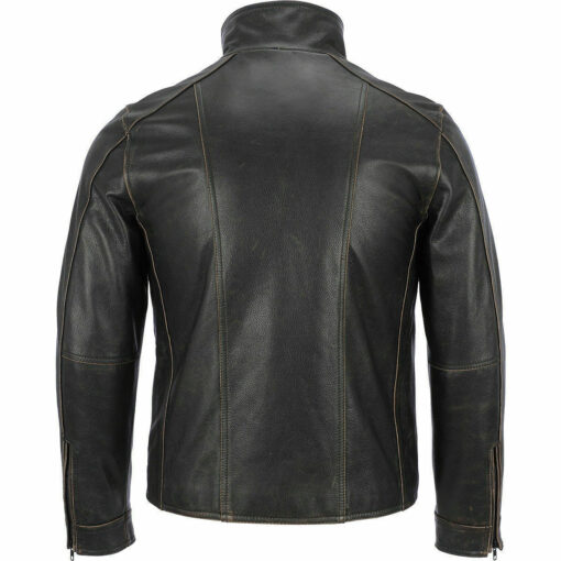 Mens Cafe Racer Distressed Black Genuine Sheepskin Leather Jacket