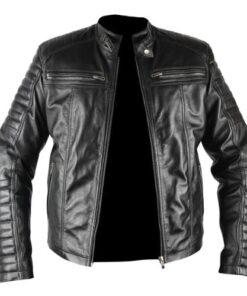 Mens Herren Genuine Black Biker Leather Jacket