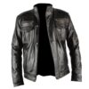 Mens Infinity Distressed Black Genuine Leather Jacket