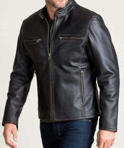 Mens Motorcycle Black Genuine Leather Jacket