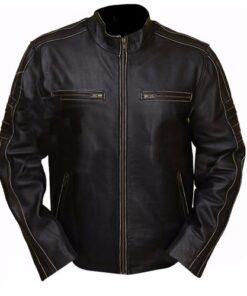 Men's New Rivet Leather Faded-Seam Genuine Cowhide Distressed Jacket