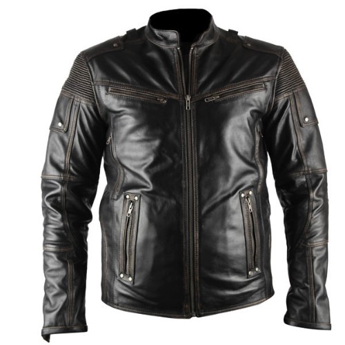 Mens Ultimate Distressed Black Biker Genuine Leather Jacket
