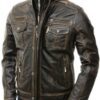 Mens Vintage Distressed Faded Seams Cafe Racer Genuine Leather Jacket