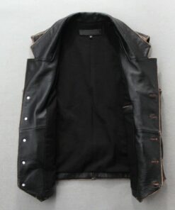 Motorcycle Biker Vintage Cafe Racer Distressed Black Genuine Leather Vest
