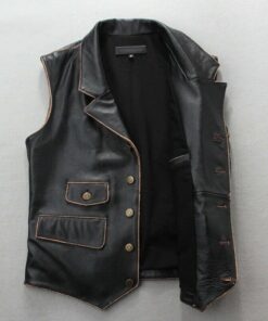 Motorcycle Biker Vintage Cafe Racer Distressed Black Genuine Leather Vest