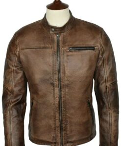 Motorcycle Biker Vintage Cafe Racer Distressed Brown Genuine Leather Jacket