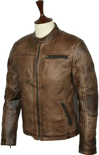 Motorcycle Biker Vintage Cafe Racer Distressed Brown Genuine Leather Jacket