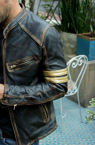 Motorcycle Cafe Racer Distressed Black Genuine Leather Jacket