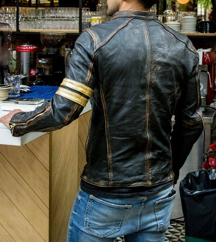 Motorcycle Cafe Racer Distressed Black Genuine Leather Jacket