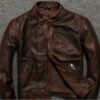 Motorcycle Cafe Racer Distressed Brown Genuine Leather Jacket