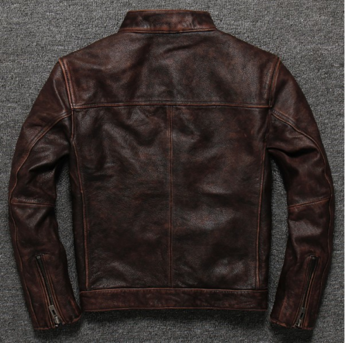 Motorcycle Cafe Racer Distressed Brown Genuine Leather Jacket