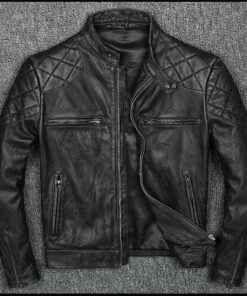 Motorcycle Vintage Cafe Racer Distressed Black Genuine Leather Jacket