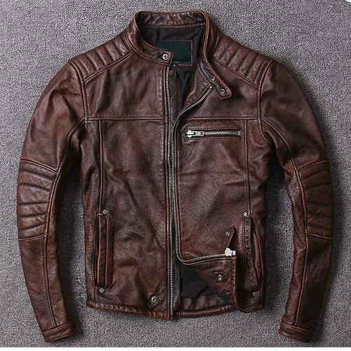Motorcycle Vintage Cafe Racer Distressed Brown Real Leather Jacket