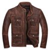 Motorcycle Vintage Distressed Brown Cafe Racer Genuine Leather Jacket