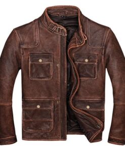 Motorcycle Vintage Distressed Brown Cafe Racer Genuine Leather Jacket