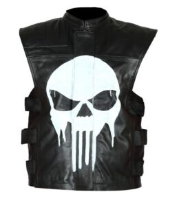 Punisher Black Biker Leather Vest