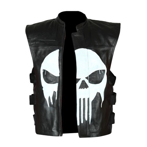 Punisher Black Biker Leather Vest